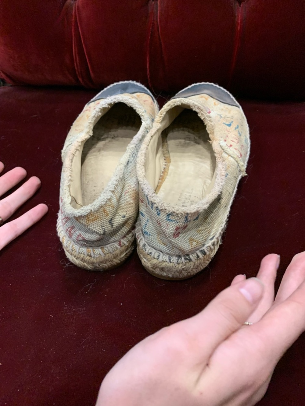 CHANEL Multicolor Logo Canvas Espadrilles with Black Toe Caps - Picture 5 of 11